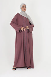 Purple Front Open Embellished Floral Ivy Abaya
