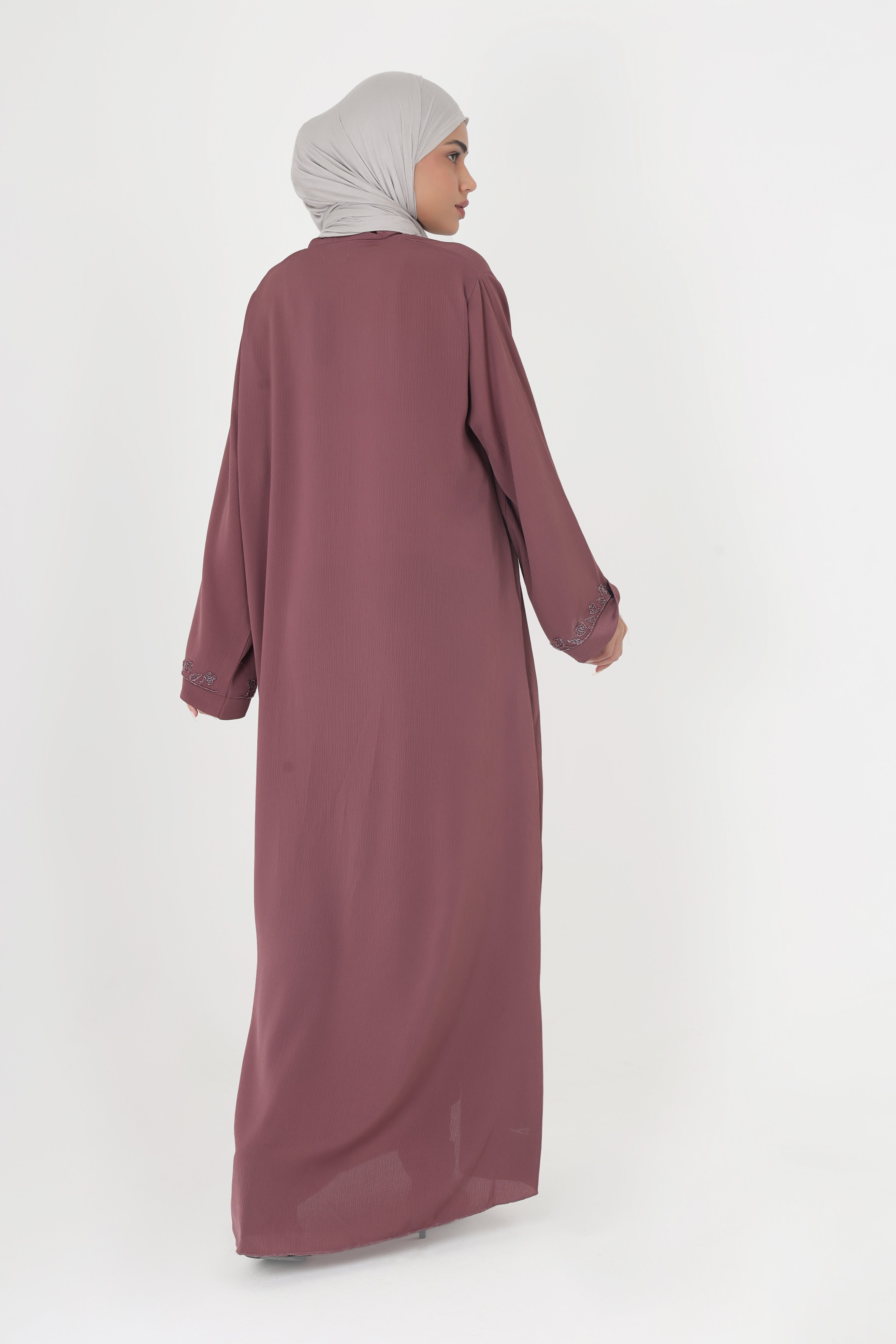 Purple Front Open Embellished Floral Ivy Abaya