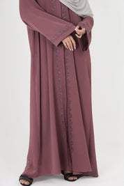 Purple Front Open Embellished Floral Ivy Abaya