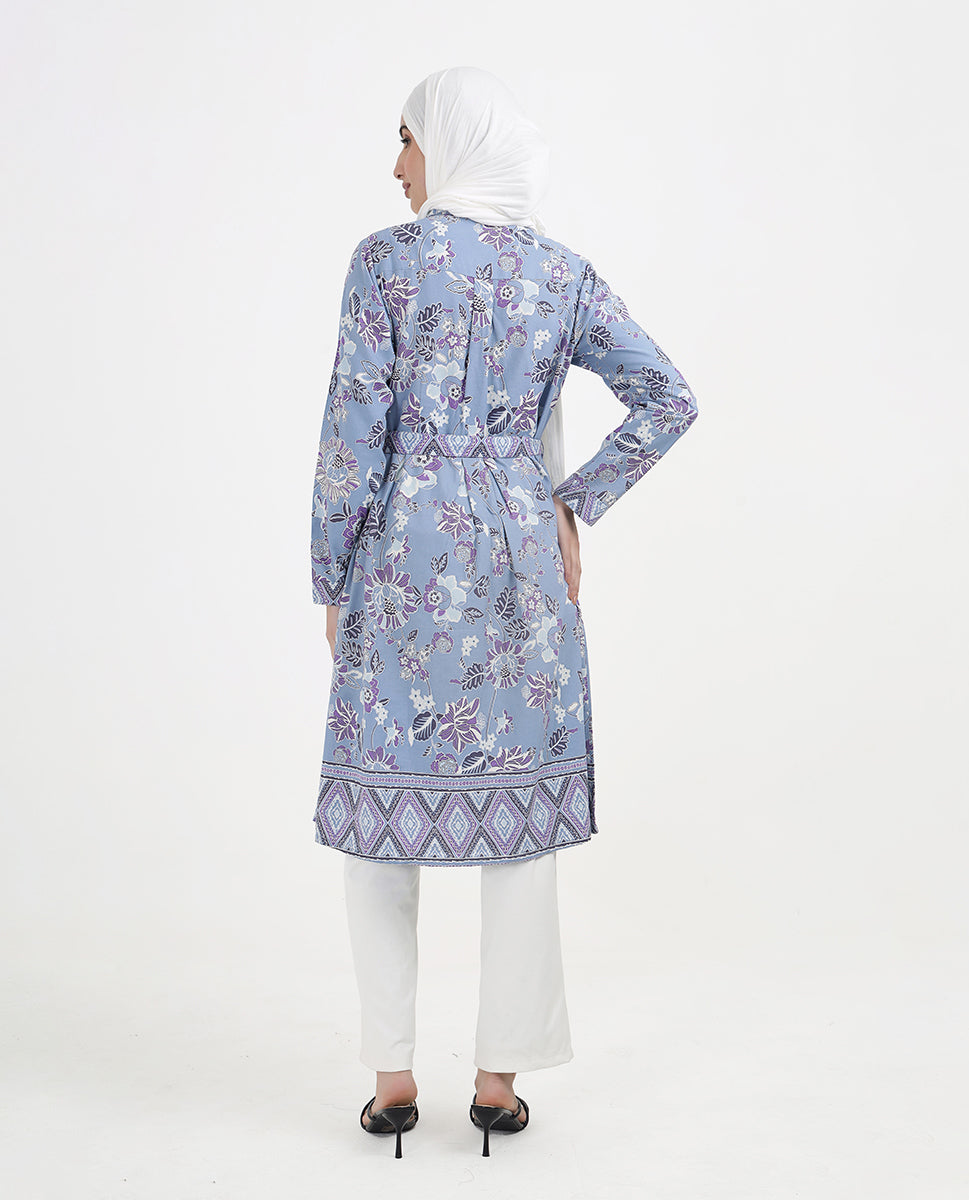 Azure Bloom Printed Rayon Flared Top