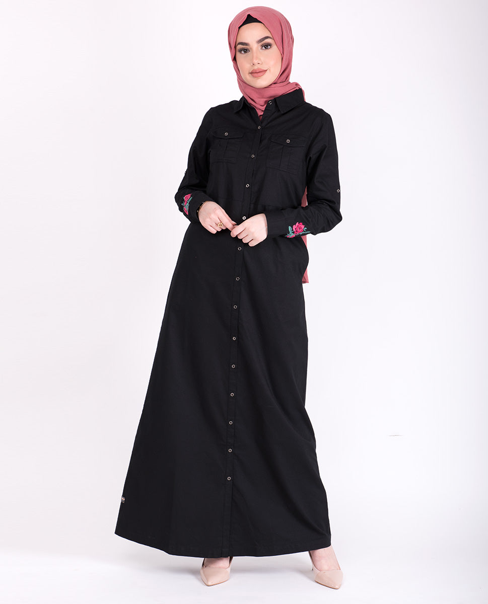 Full Front Opening Black Elegance Jilbab
