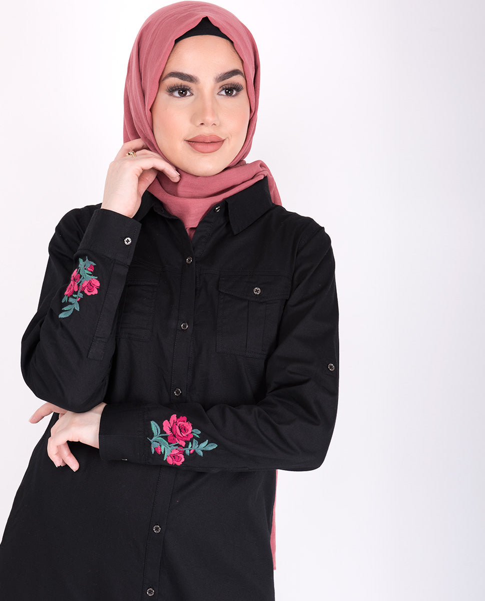 Full Front Opening Black Elegance Jilbab