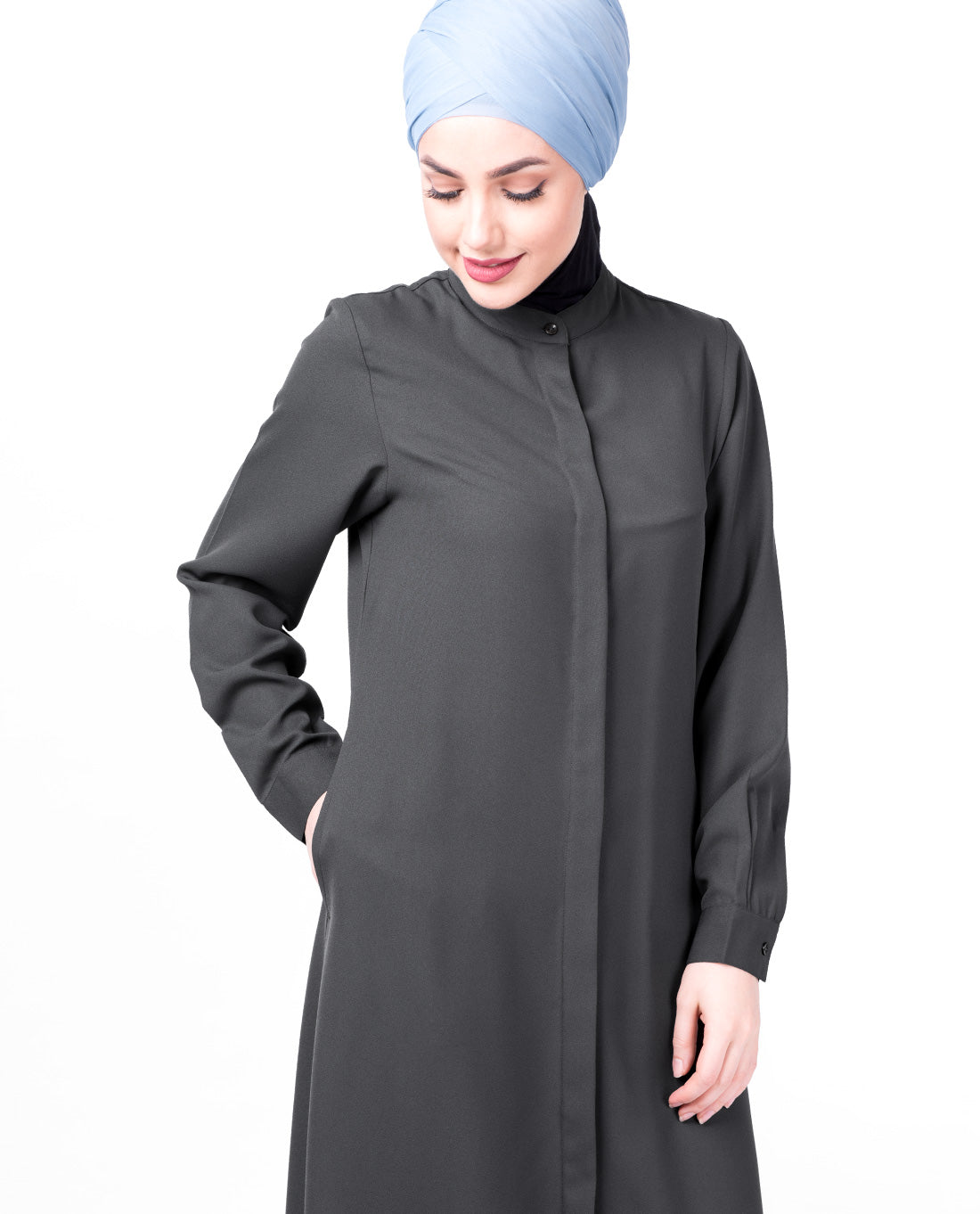 Steel Grey Full Front Open Abaya