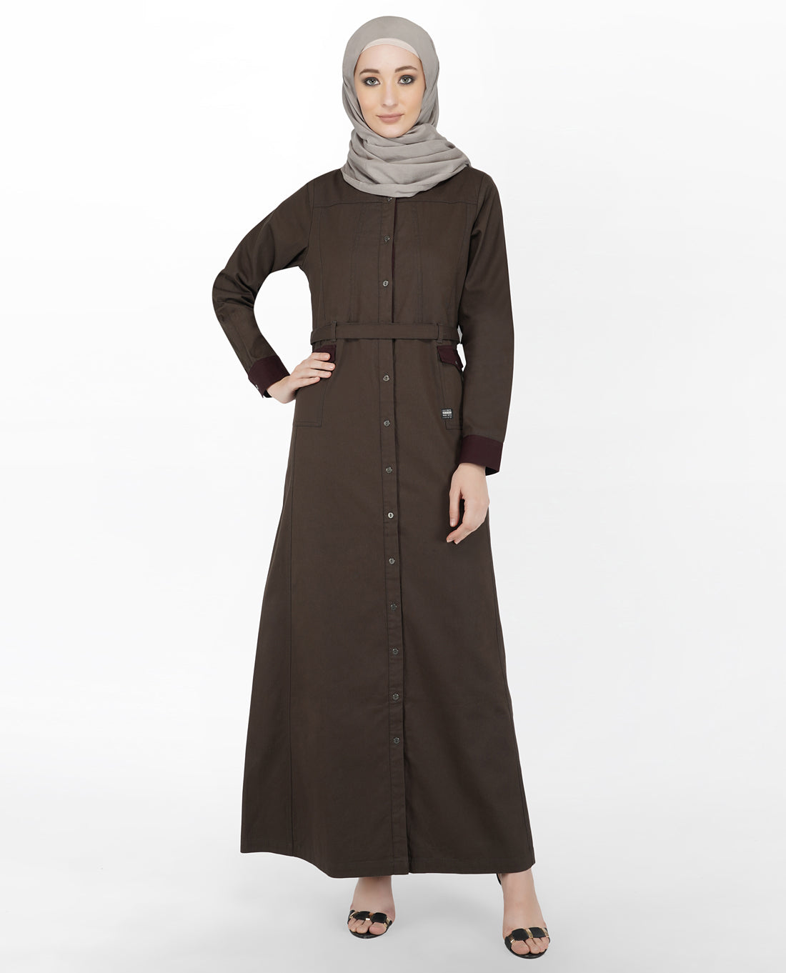 Brown Denim Jilbab With Zips