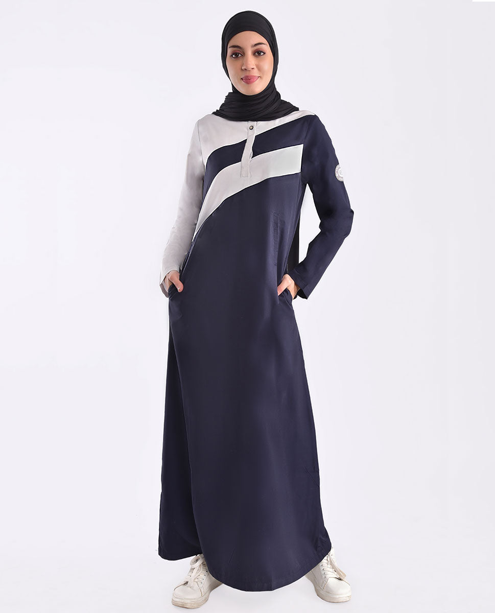 Navy And White Contrast Bands Jilbab
