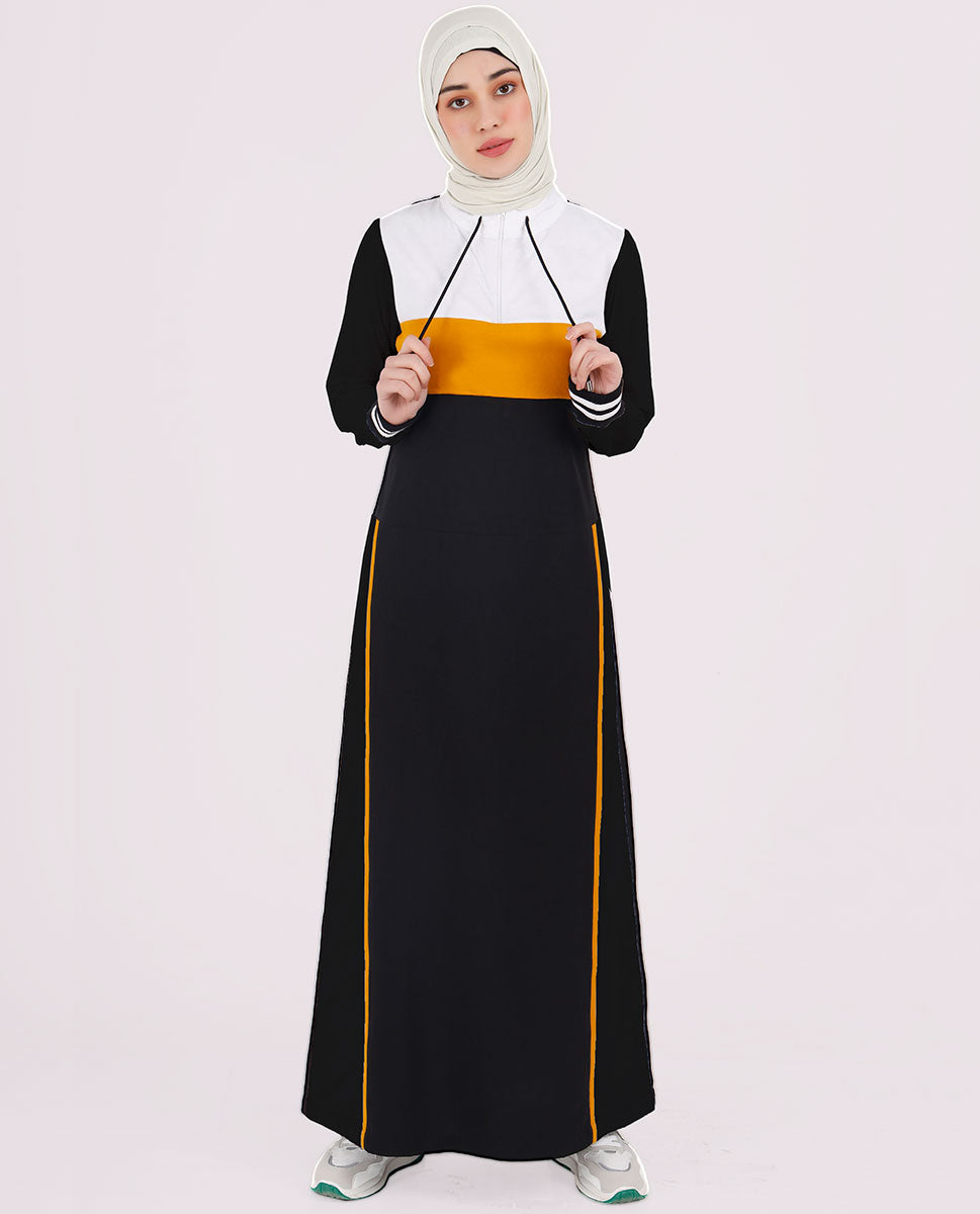 Yellow Highlights Black Drawstring Jilbab