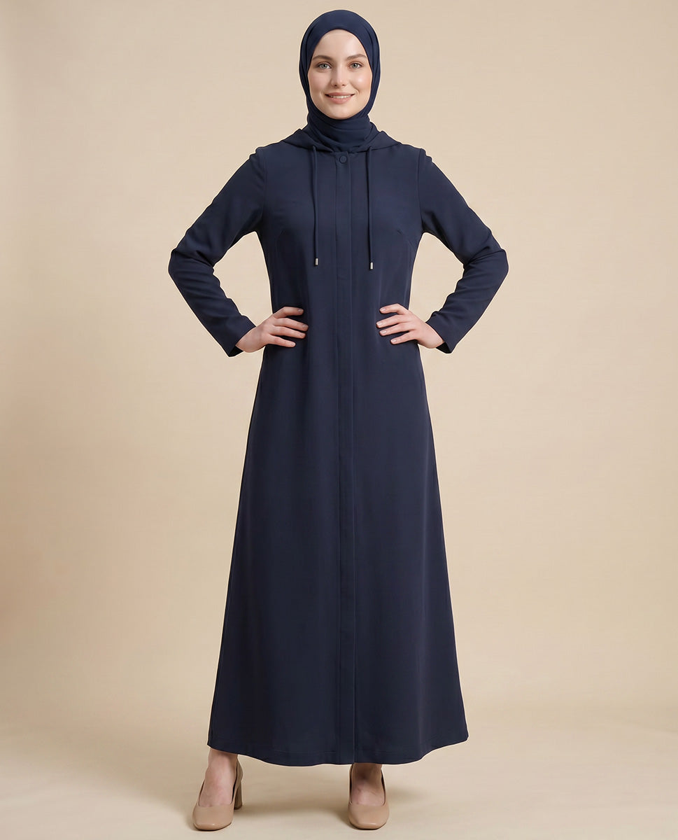 Navy Blue Sporty Hooded Abaya
