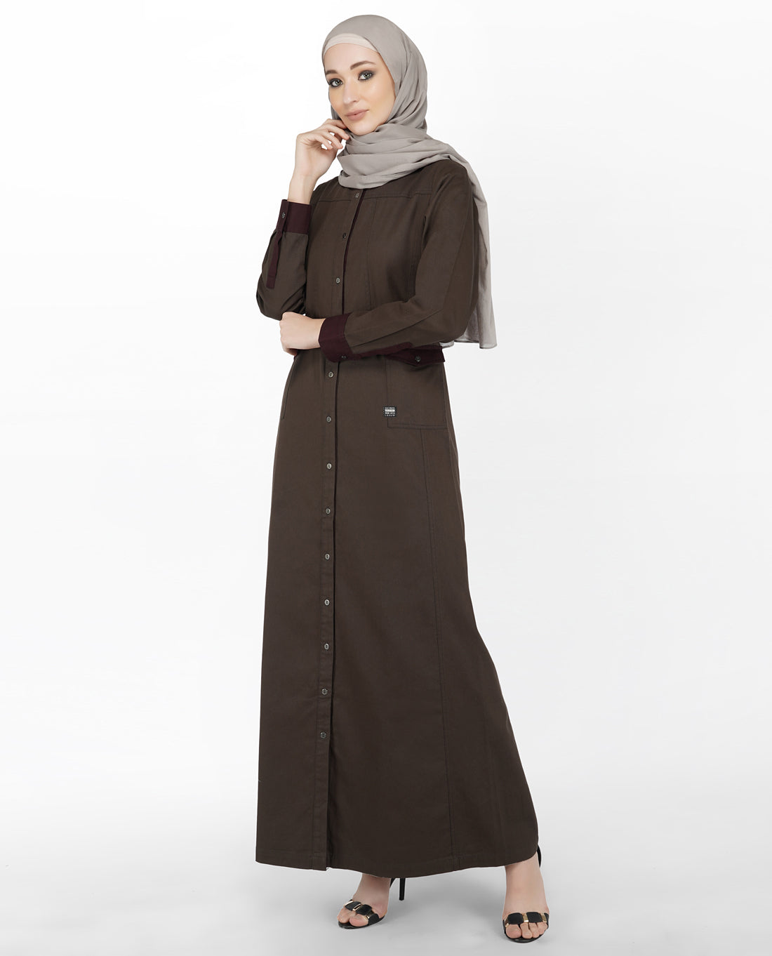 Brown Denim Jilbab With Zips