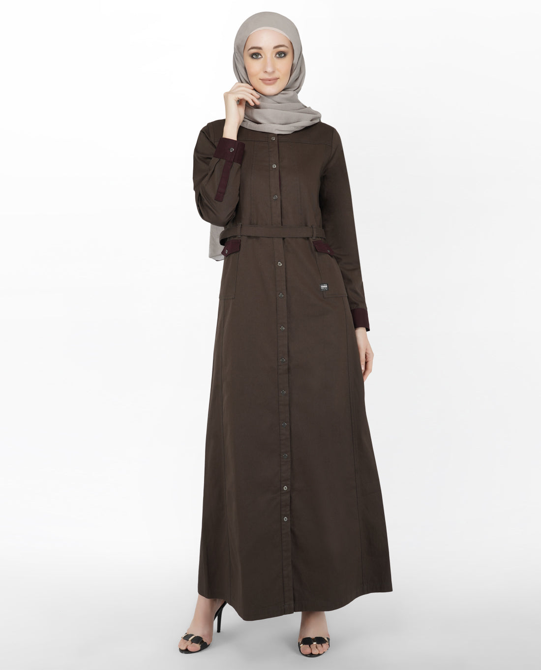 Brown Denim Jilbab With Zips