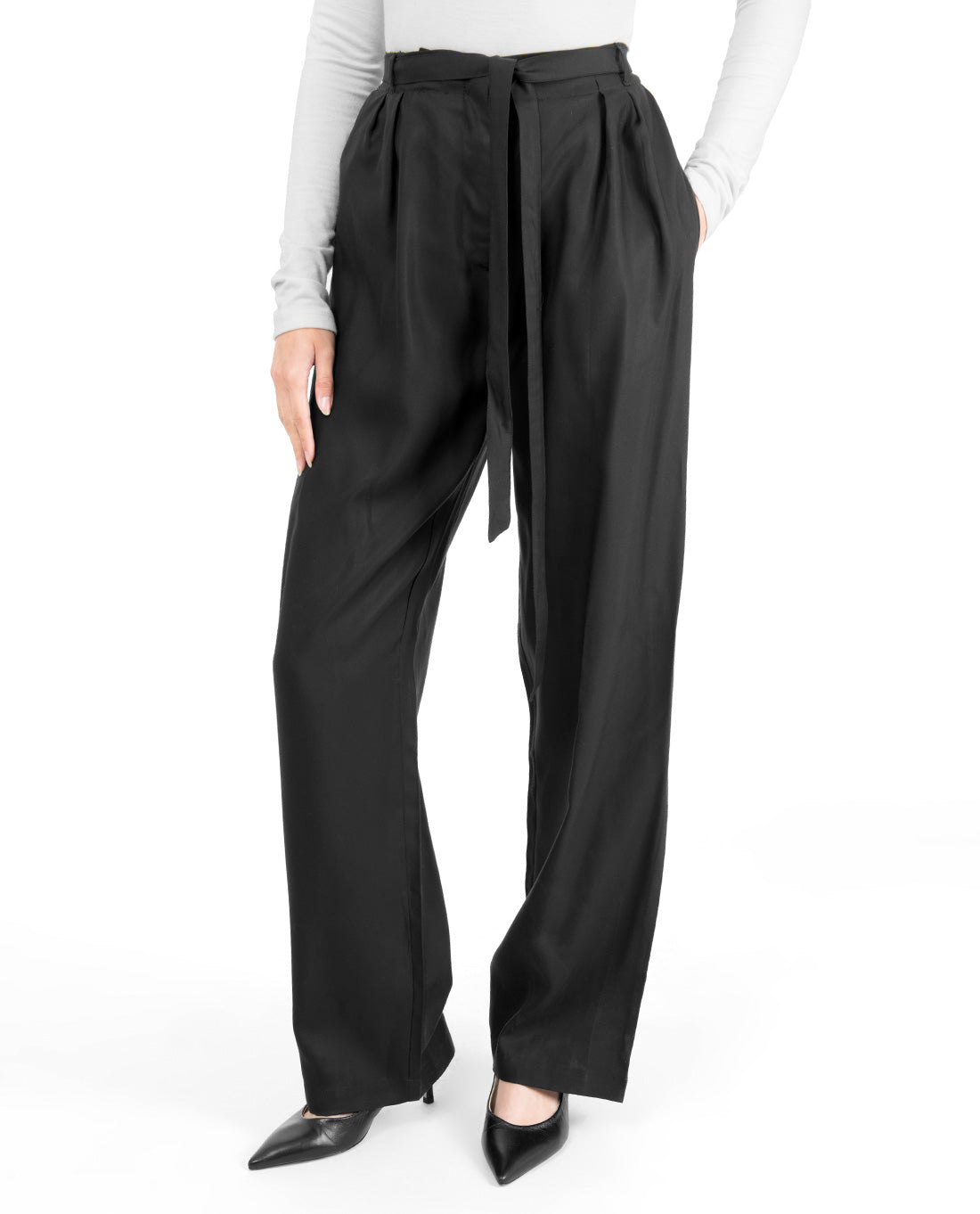 Black Invert Double Pleat Trouser