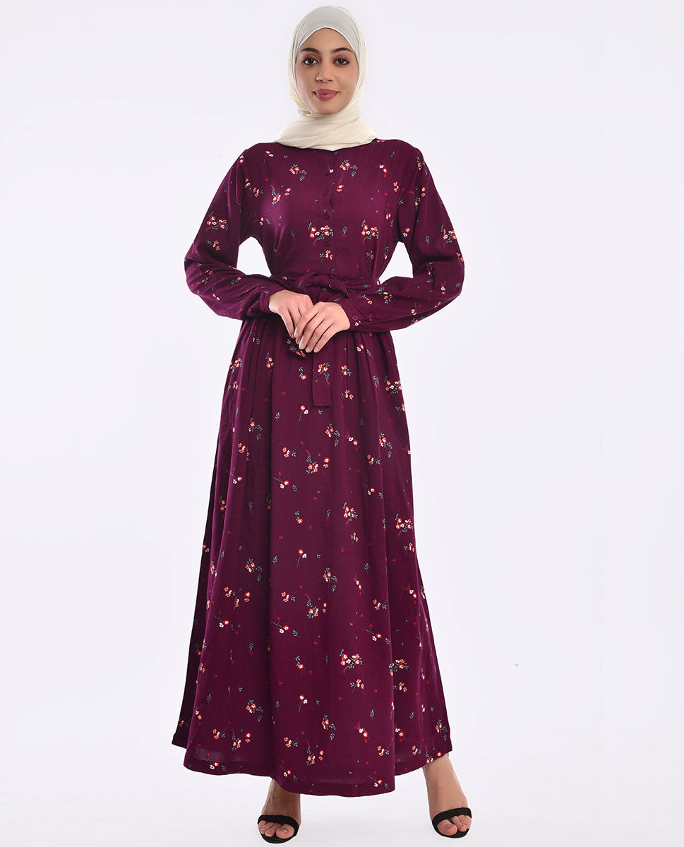 Rosewood Floral Belted Abaya