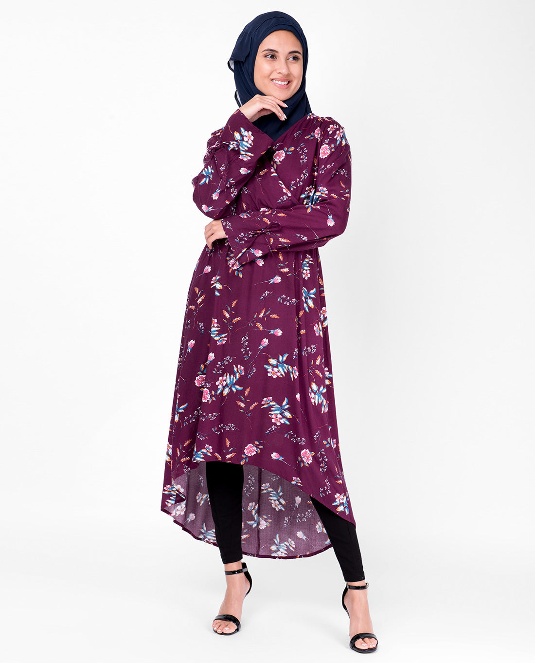 Floral Maroon Gathered Midi