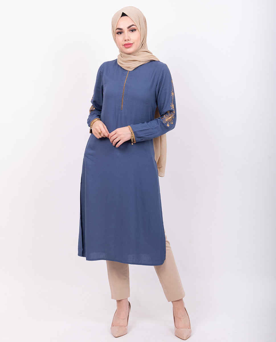 Sky Blue Embroidery Midi Dress