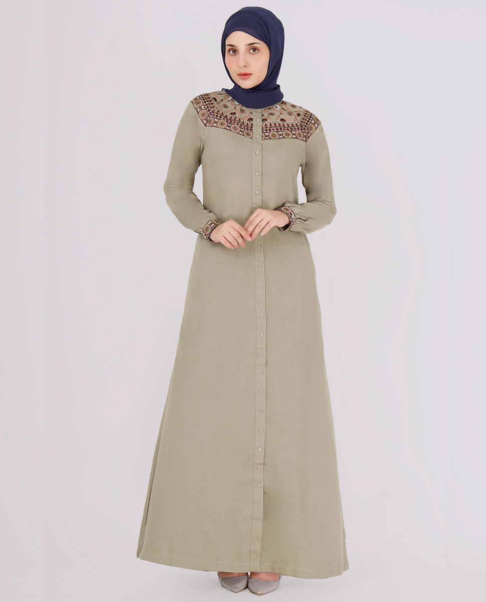 Mint Green Embroidered Abaya