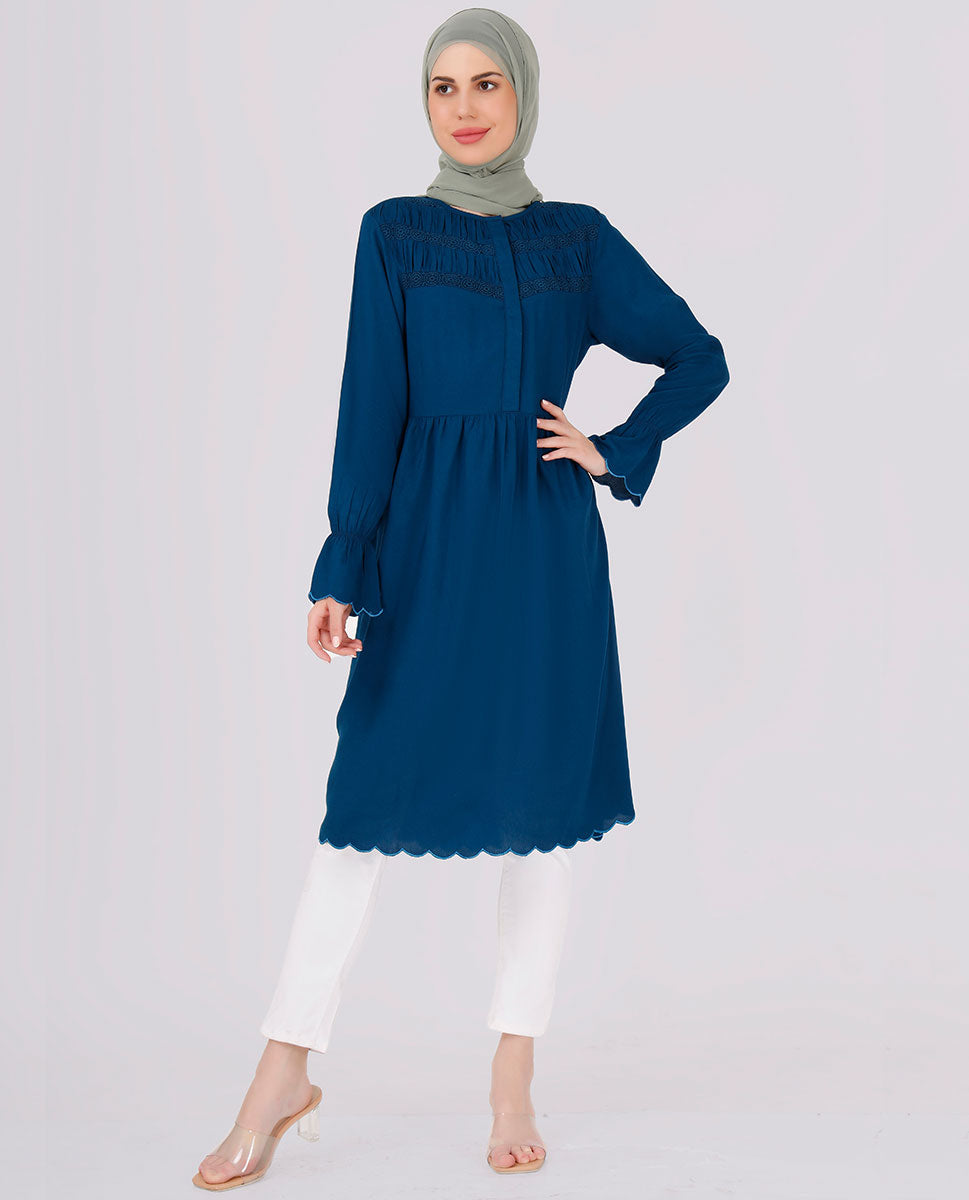Teal Blue Cut Work Embroidery Top