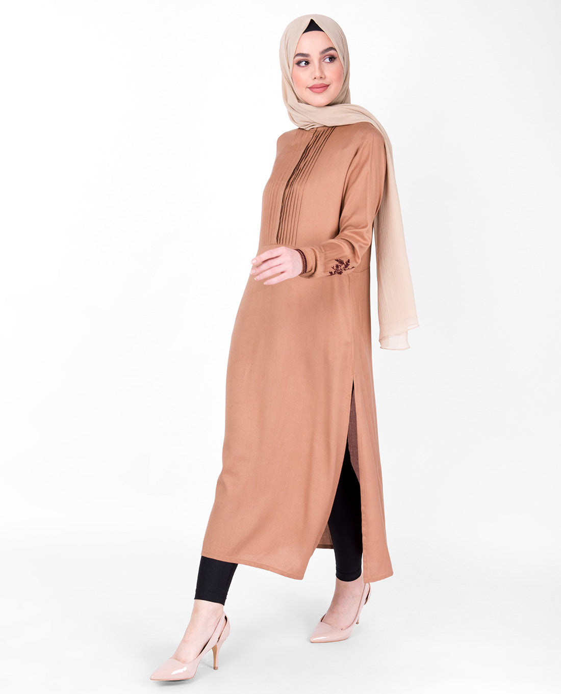 Sand Embroidery Pin Tuck Midi