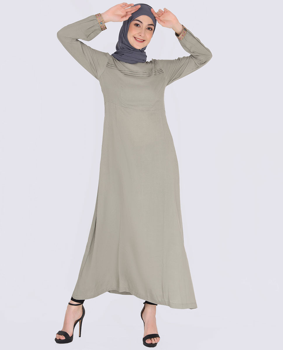 Pebble Grey Back Embroidery Jilbab