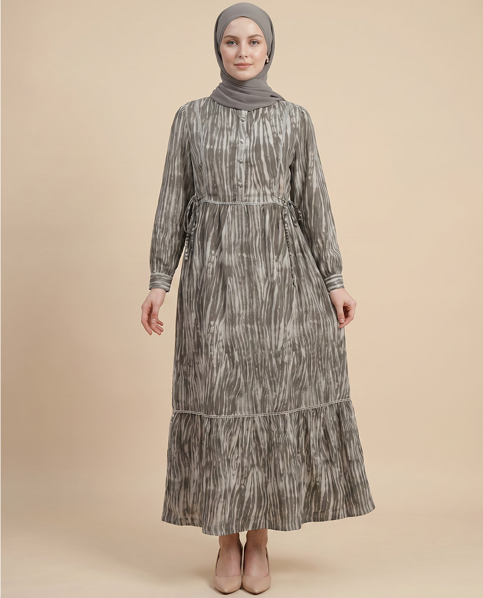 Green Brushstroke Poly Chiffon Maxi Dress