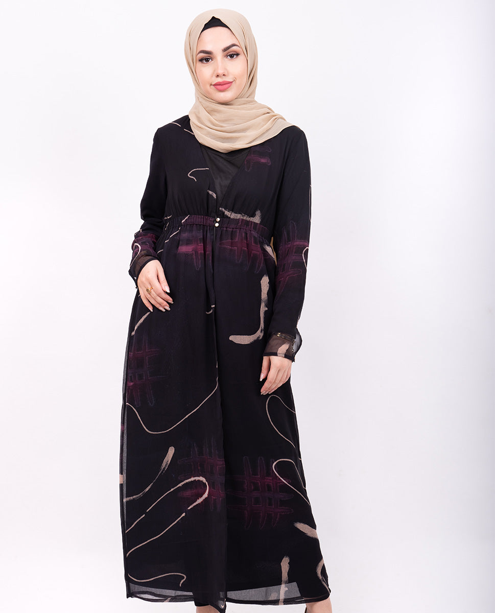 Black Abstract Print Sheer Outerwear