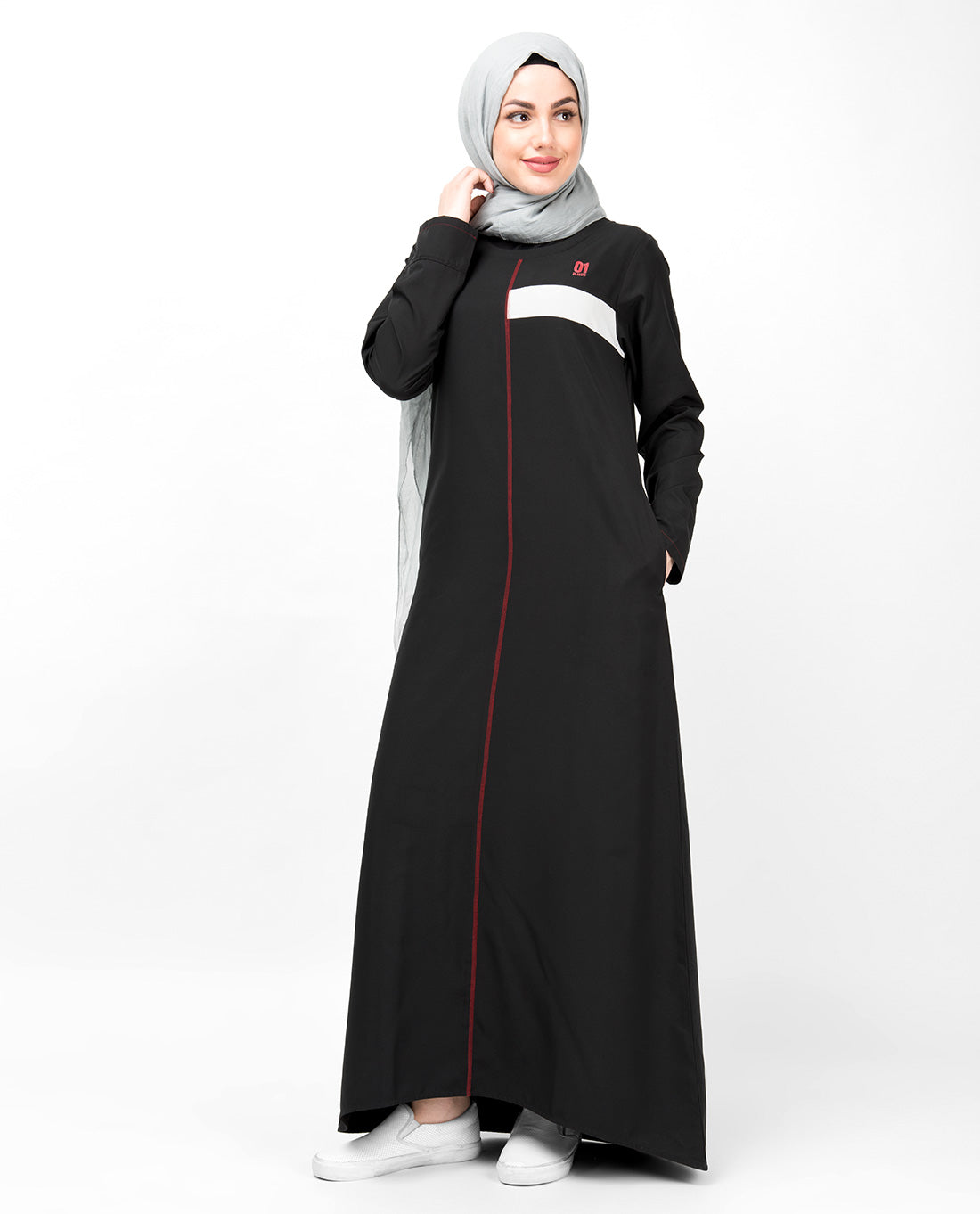 Black Contrast Trim High Low Jilbab