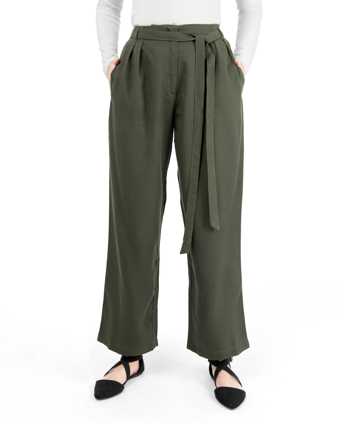 Military Green Inverted Double Pleat Trouser
