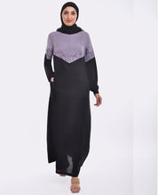 Black And Lilac Contrast Embroidered Jilbab