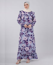 Puffed Shoulder Floral print abaya - Lavender