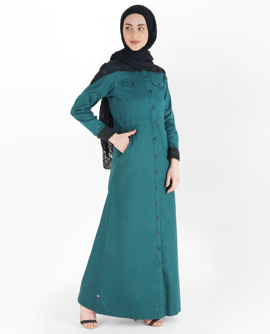 Balsam Green Full Front Open Laced Abaya