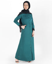 Balsam Green Full Front Open Laced Abaya
