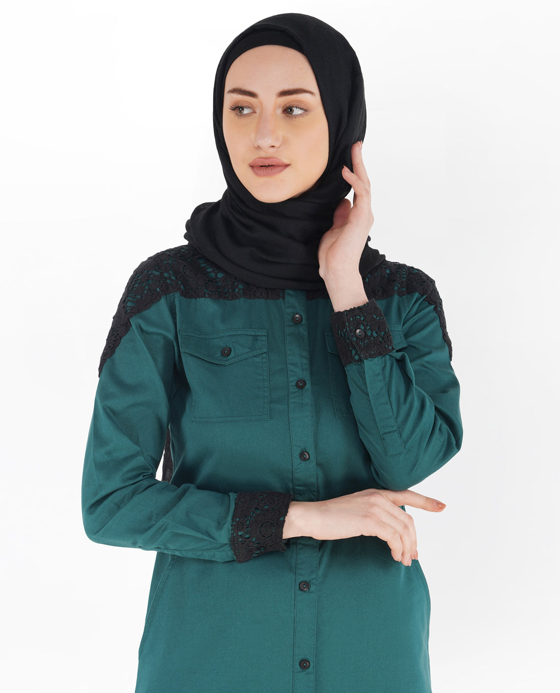 Balsam Green Full Front Open Laced Abaya