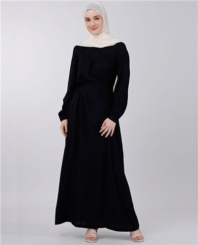Charcoal Black Laced Abaya With Belt