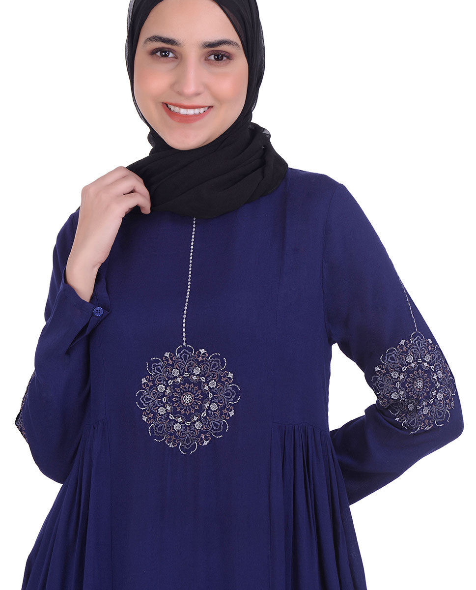 Navy With Off White Embroidery Abaya