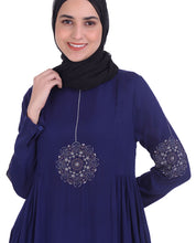 Navy With Off White Embroidery Abaya