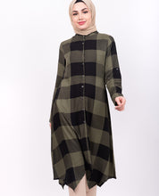 Olive Checkered High Low Shirt Dress