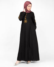 Midnight Black Gold Embroidery Abaya