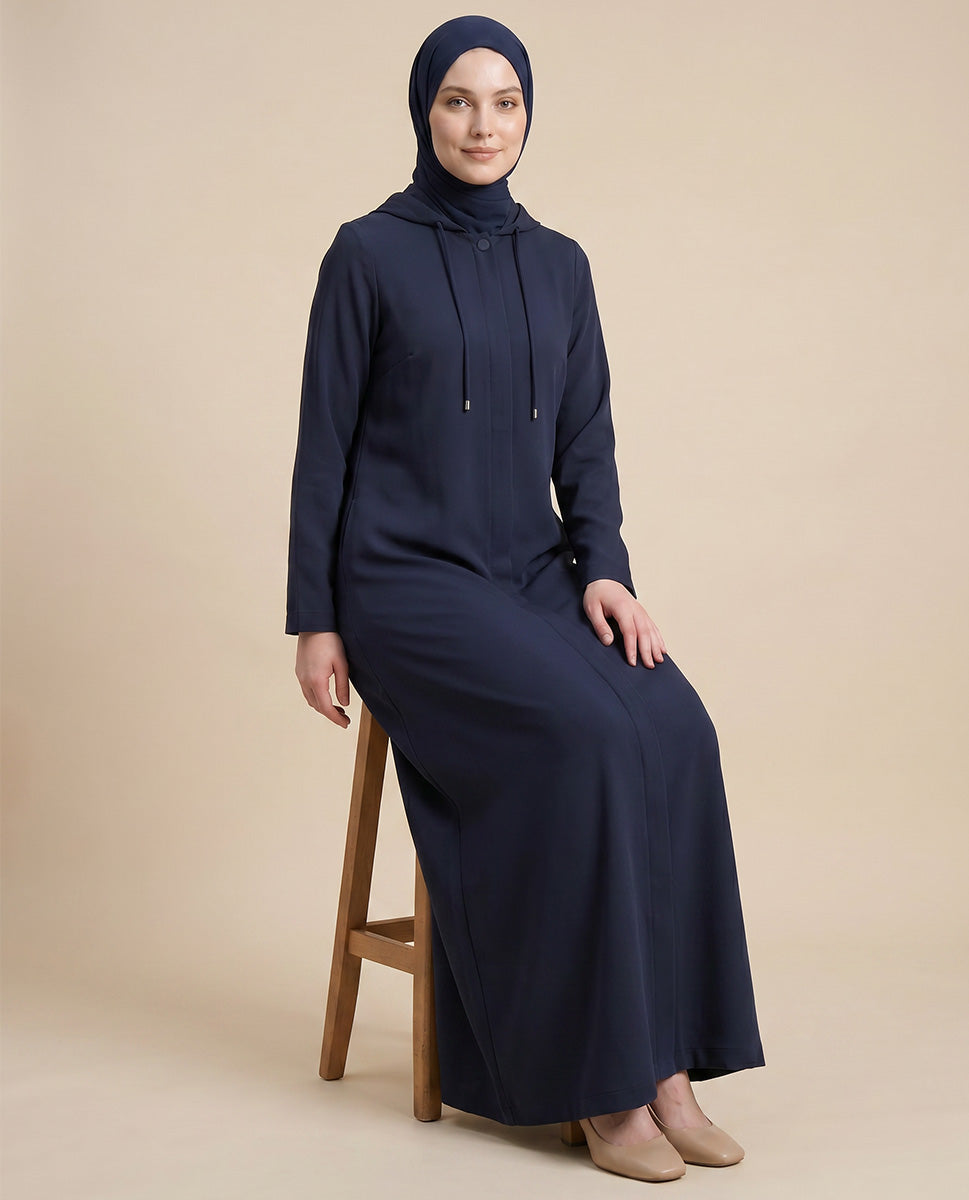 Navy Blue Sporty Hooded Abaya
