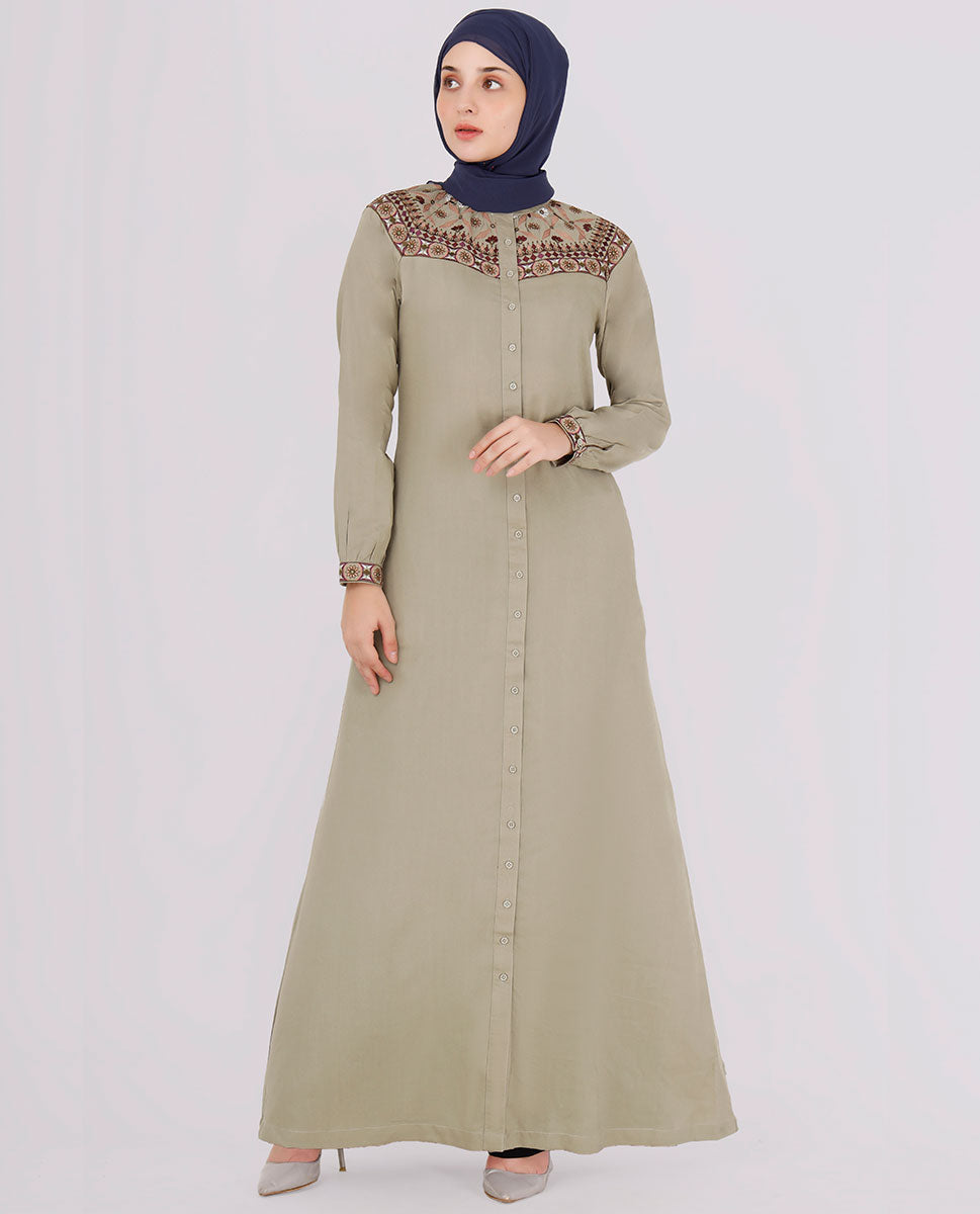 Mint Green Embroidered Abaya