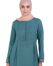 Teal With Gold Embroidery Abaya