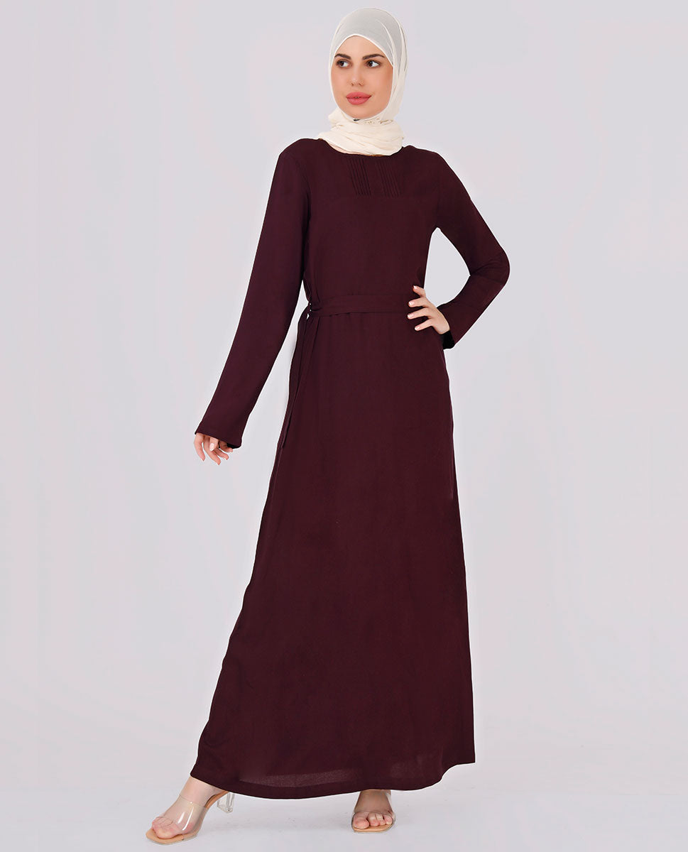 Ripe Plum Belted Rayon Abaya