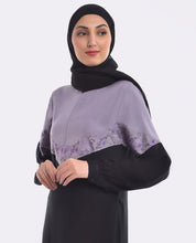 Black And Lilac Contrast Embroidered Jilbab