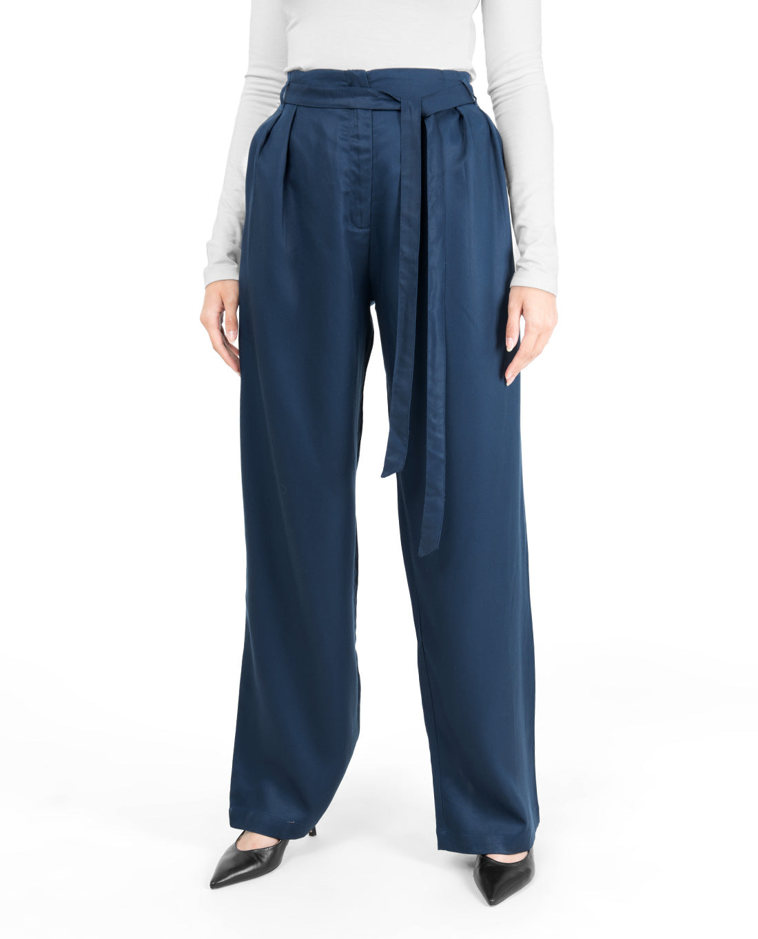 Blue Inverted Double Pleat Trouser