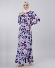 Puffed Shoulder Floral print abaya - Lavender