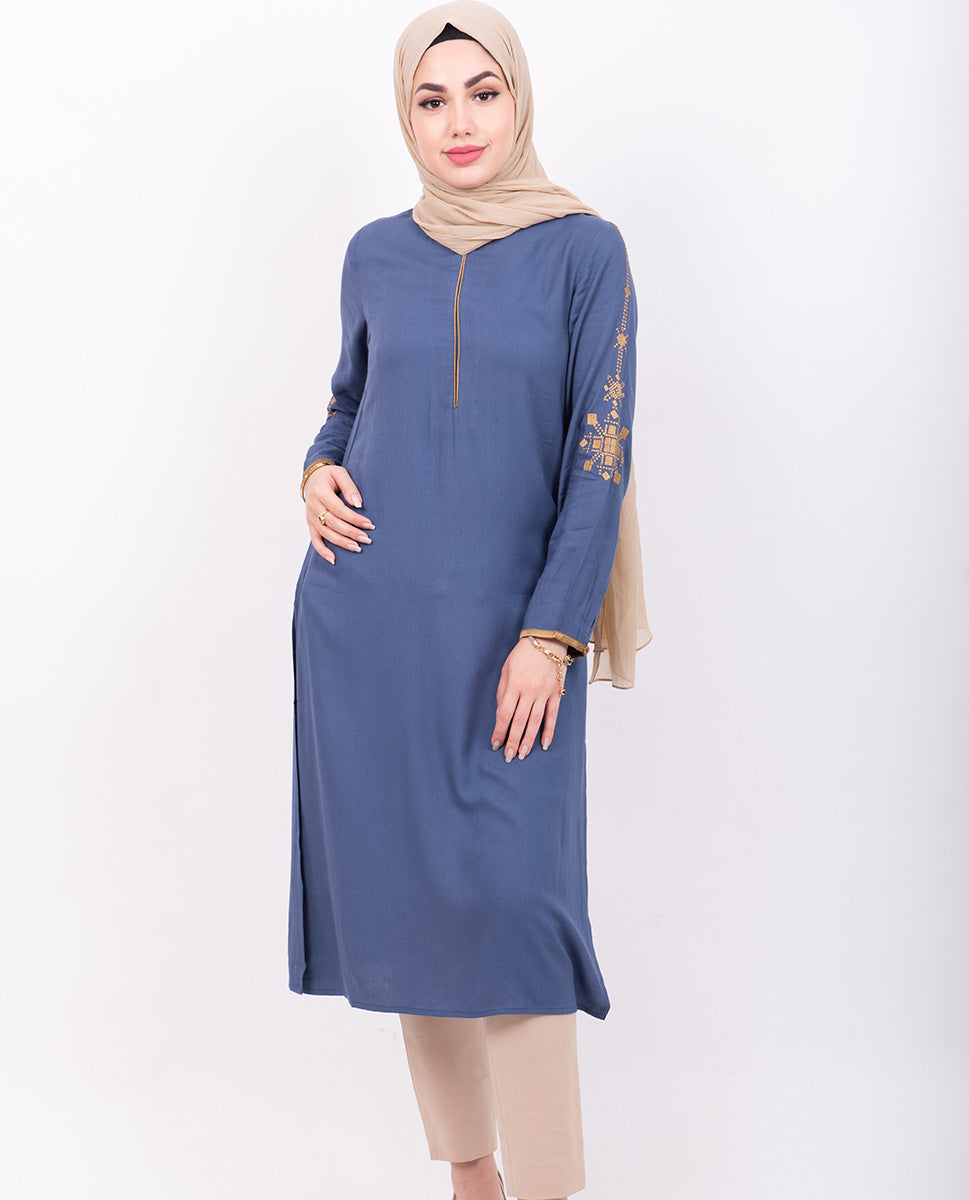 Sky Blue Embroidery Midi Dress