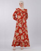 Puffed shoulder floral print abaya - Rust