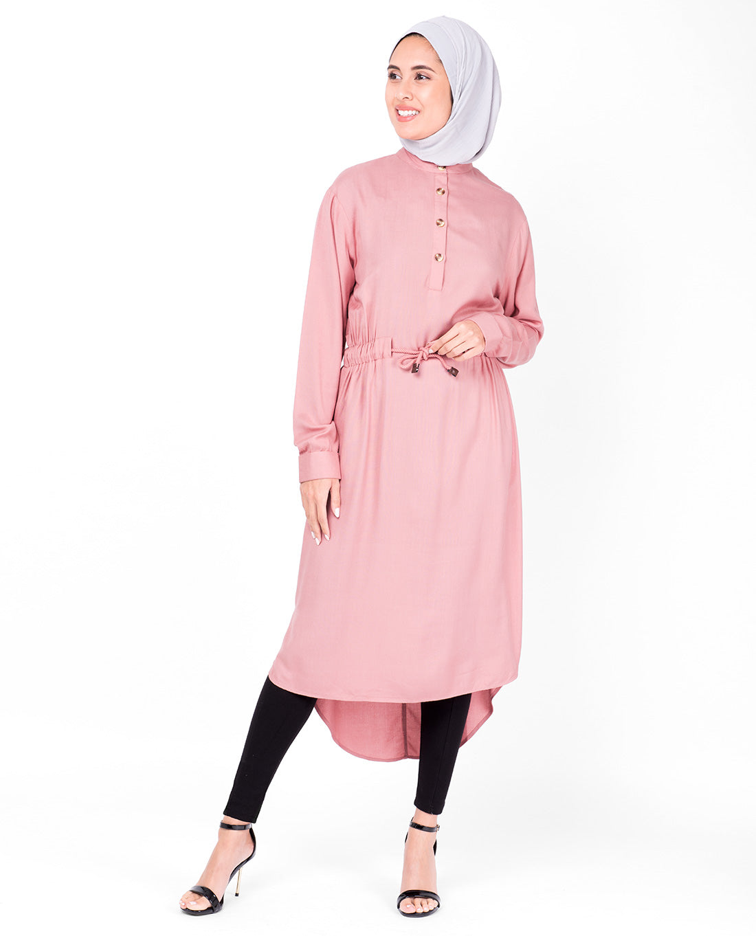 Rose Tan Neck Band Midi Dress