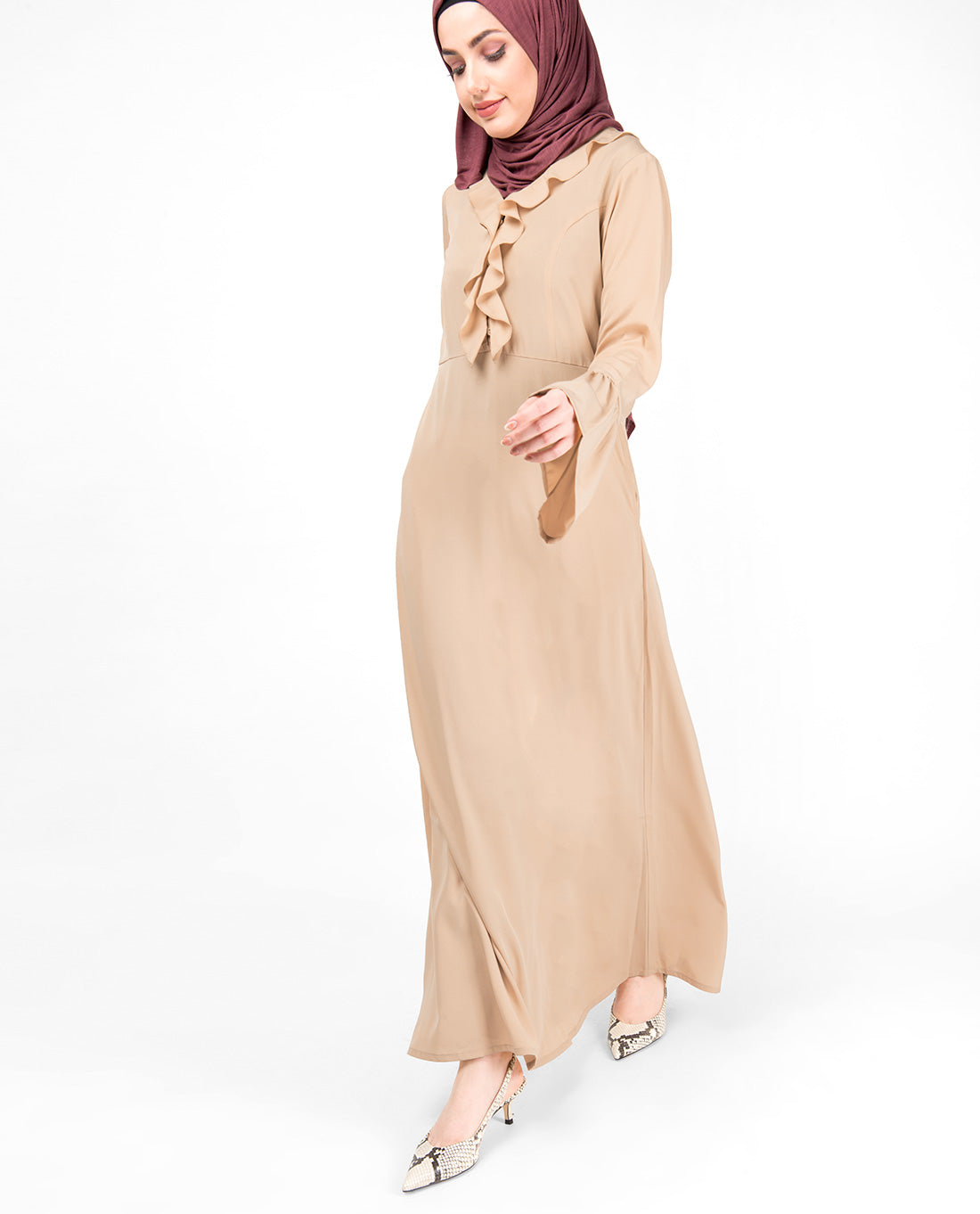 Ruffle Neck Sand Abaya