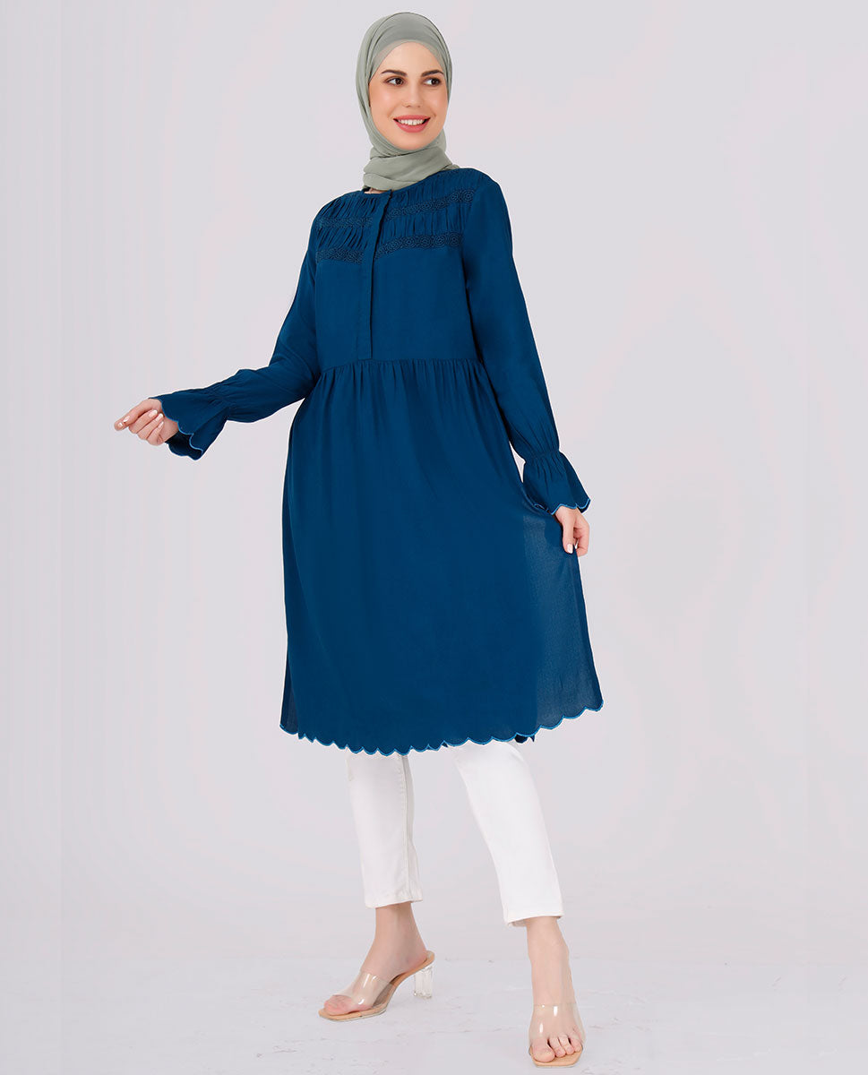 Teal Blue Cut Work Embroidery Top