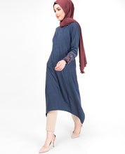 Blue Melange Embroidery Modest Top