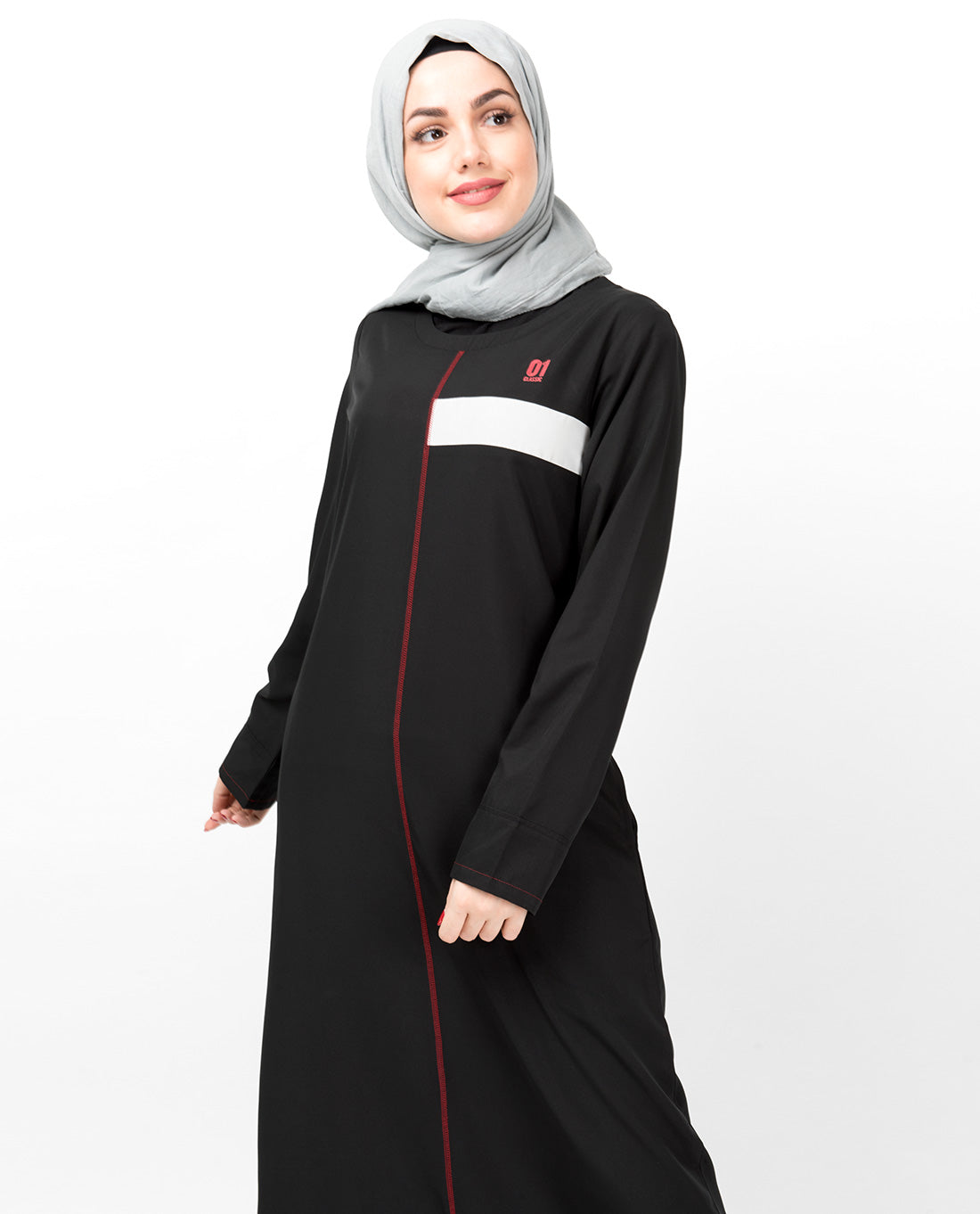 Black Contrast Trim High Low Jilbab