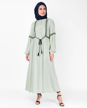 Embroidered Sea Fog Drawstring Midi Dress